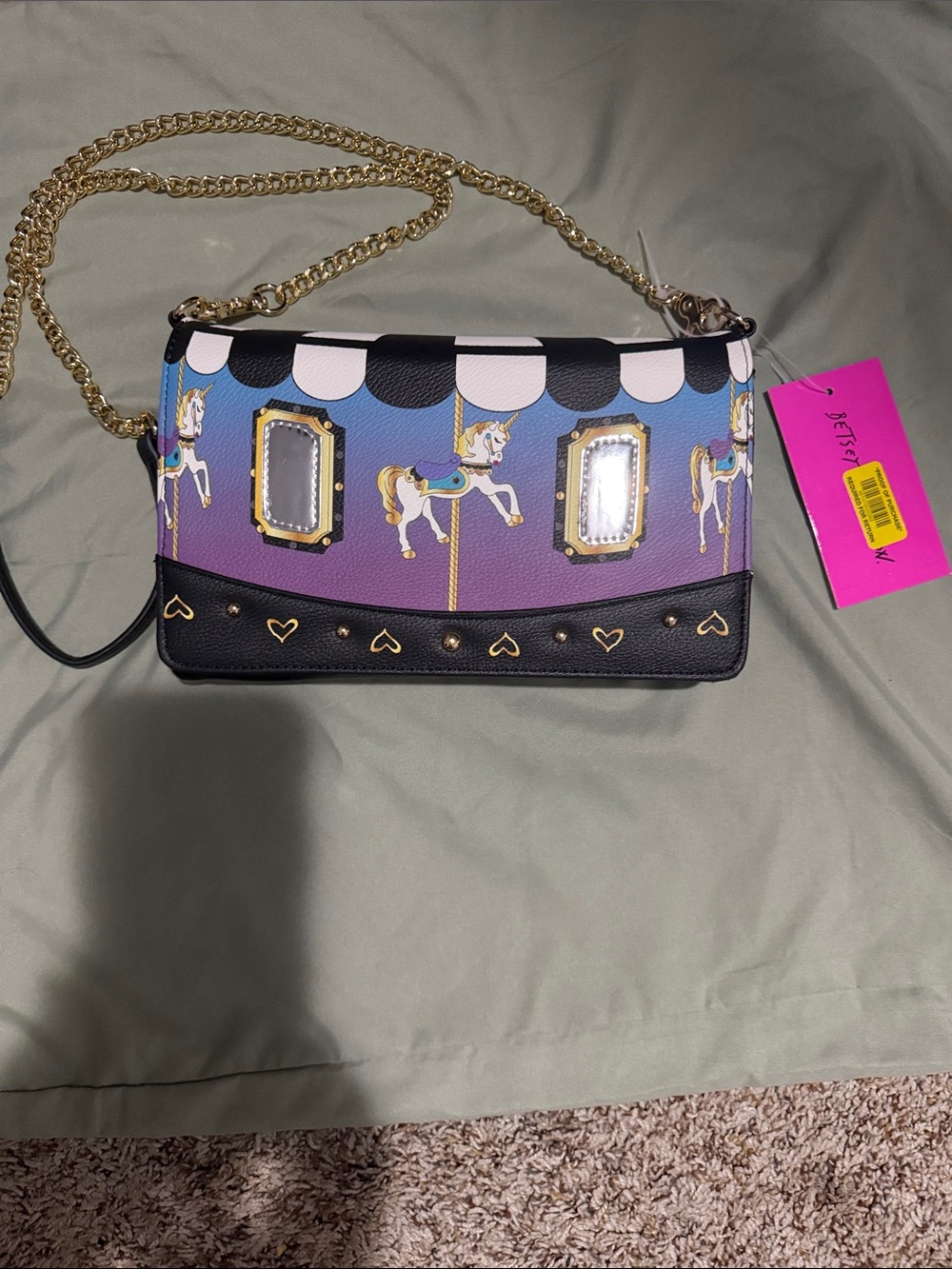 Betsey Johnson Carousel Print Crossbody - Purple, Black & Blue